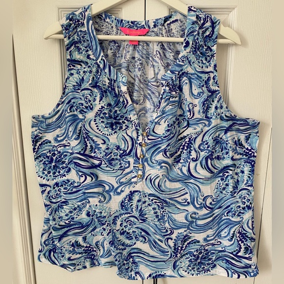 Lilly Pulitzer Essie Tank Top in Don’t Be Jelly print Blue Resort Size XXL - Picture 1 of 16